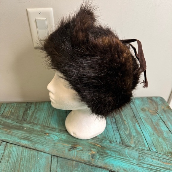Vintage Beaver Fur Trapper Hat Aviator Brown Tie Ear Flaps Size XL - Picture 3 of 10